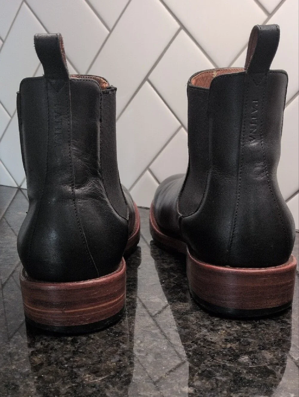 Men's Patina Portland Leather Black Leather Chelsea Boots with Brown Welt